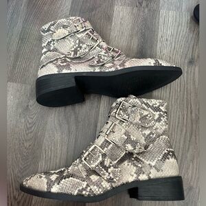 Steven By Steve Madden Gray Heeled Boots with Snakeskin Print